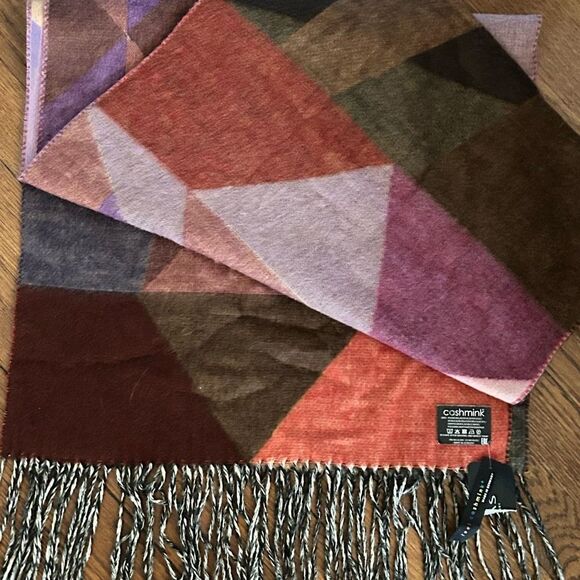 Faux Cashmere Scarf Wrap Geometric Purple Pink Gray Maroon Jewel Tones NEW - Picture 5 of 6